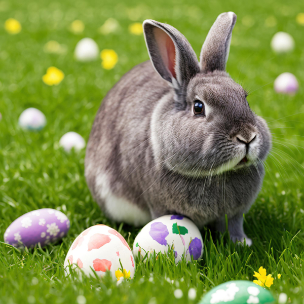 single-sedate-furry-america-chinchilla-rabbit-green-grass-with-easter-egg.jpg